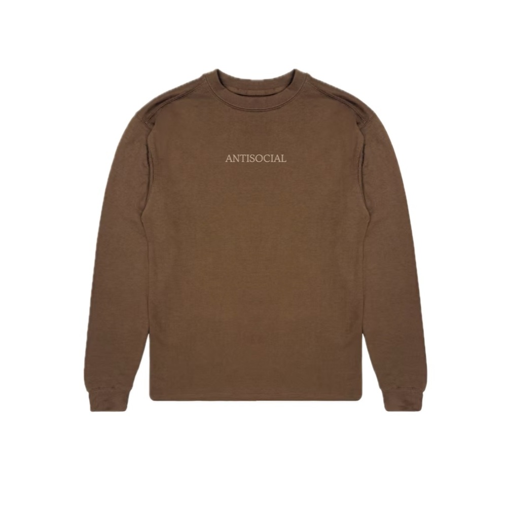 Eighty Eight ANTISOCIAL Embroidered Crewneck French Terry Sweater (Brown)